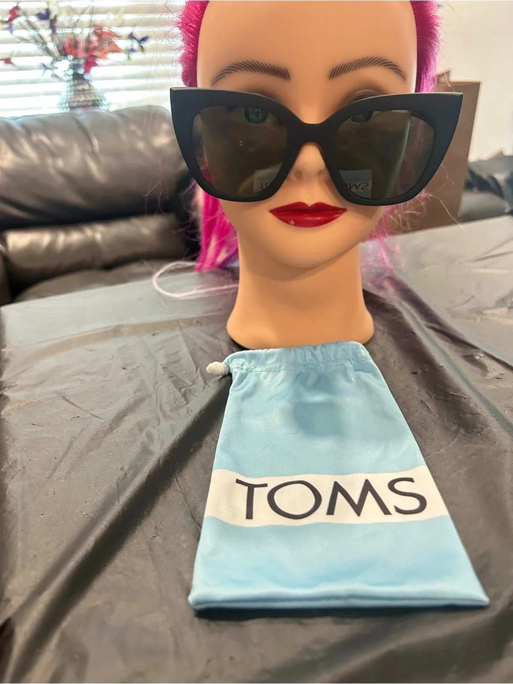 TOMS Women’s Black Cat-Eye Sunglasses with Dark Lenses